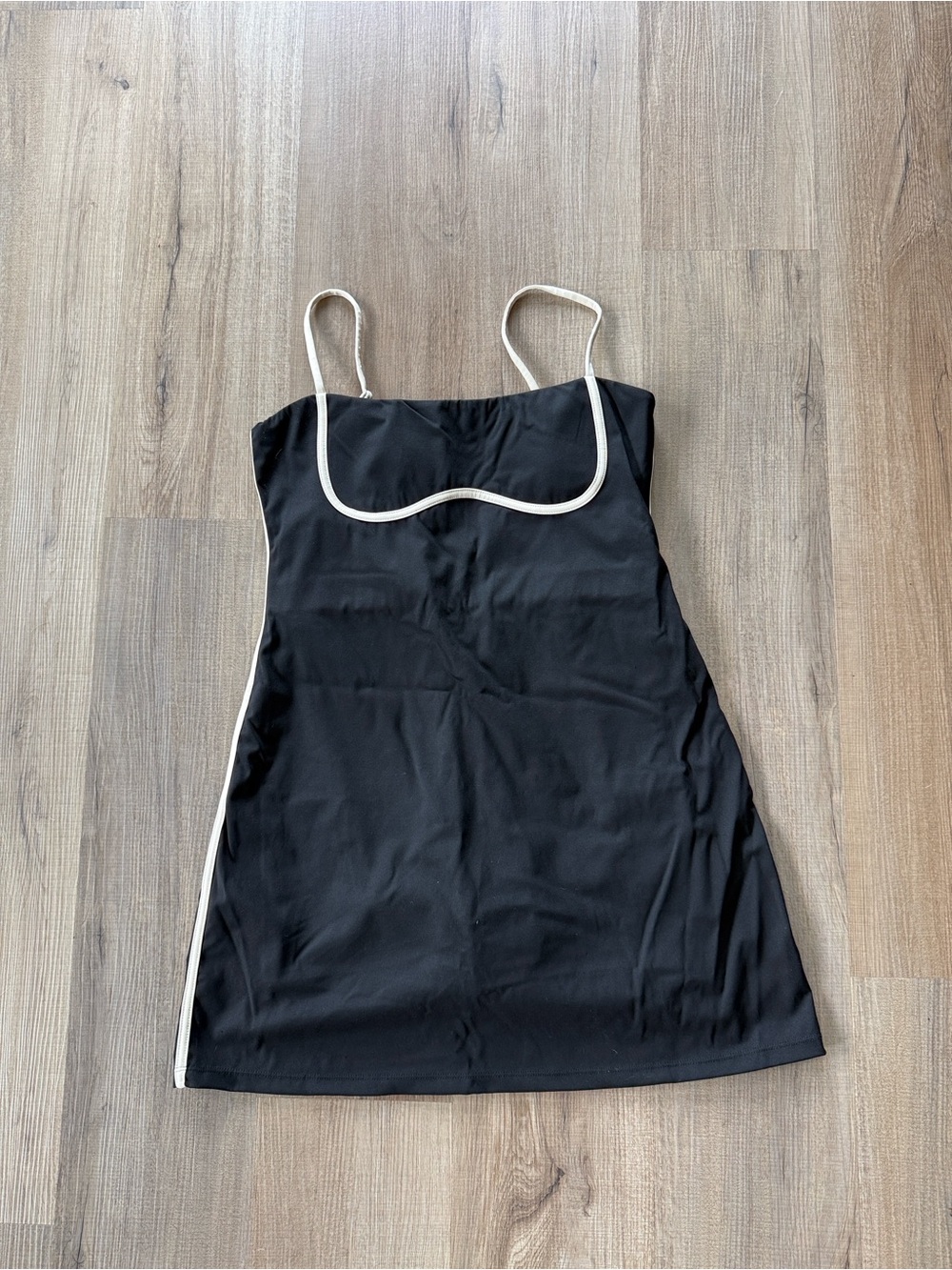 Black Slip Dress with Cream Piping